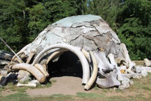 Hutte du campement de Néandertal dans le parc